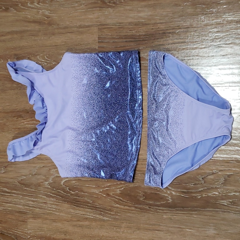(XL) George. Youth Girl's Metallic Ruffle Two Piece Tankini Swimsuit Beach Vacay